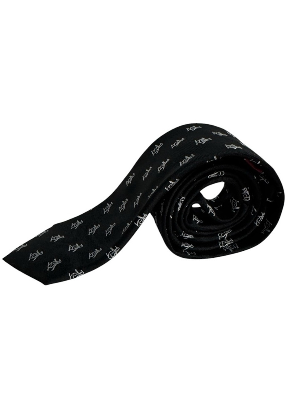 Official Penguin Men’s Black Silk Logo Pattern Necktie Classic Penguin Print - Picture 4 of 7